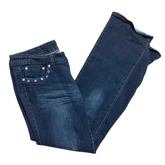 Western Y2K Rodeo Glam McBling Size L 13 Rhinestone Studded Denim Bootcut Jeans - Picture 5 of 8